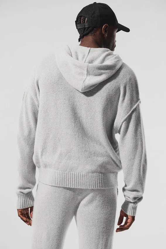Wool Cashmere New Class Full Zip Huvtröja – Pearl Grey Heather