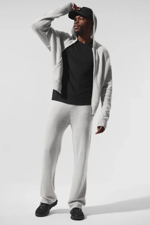 Wool Cashmere New Class Full Zip Huvtröja – Pearl Grey Heather