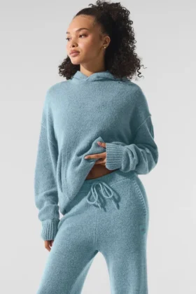 Wool Cashmere New Class Huvtröja – Celestial Blue Granite Heather
