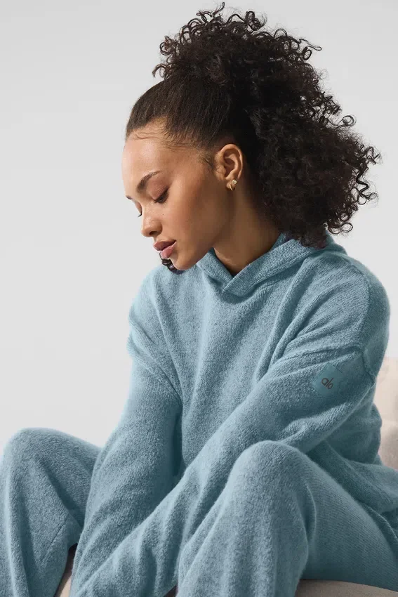 Wool Cashmere New Class Huvtröja – Celestial Blue Granite Heather