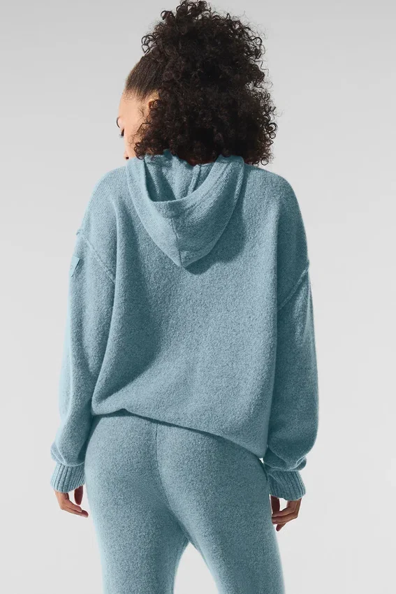 Wool Cashmere New Class Huvtröja – Celestial Blue Granite Heather