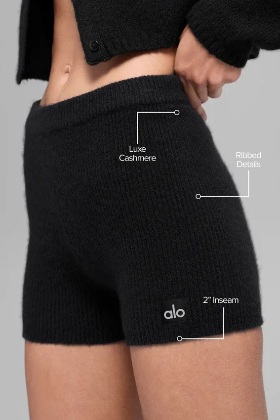 Wool Cashmere Ribbed Noble Shorts – Svart
