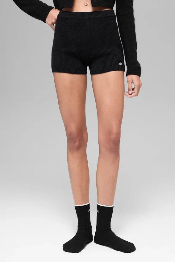 Wool Cashmere Ribbed Noble Shorts – Svart