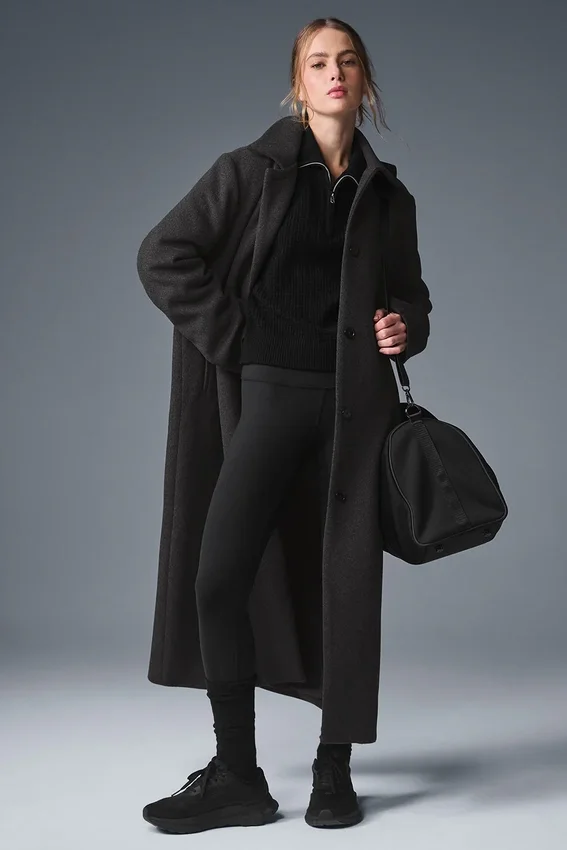 Wool Metro Long Coat – mörk melerad grå