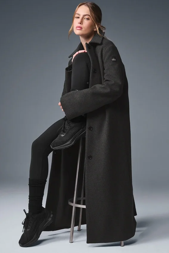 Wool Metro Long Coat – mörk melerad grå