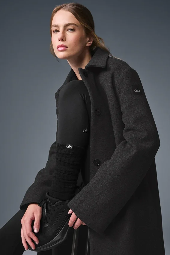 Wool Metro Long Coat – mörk melerad grå